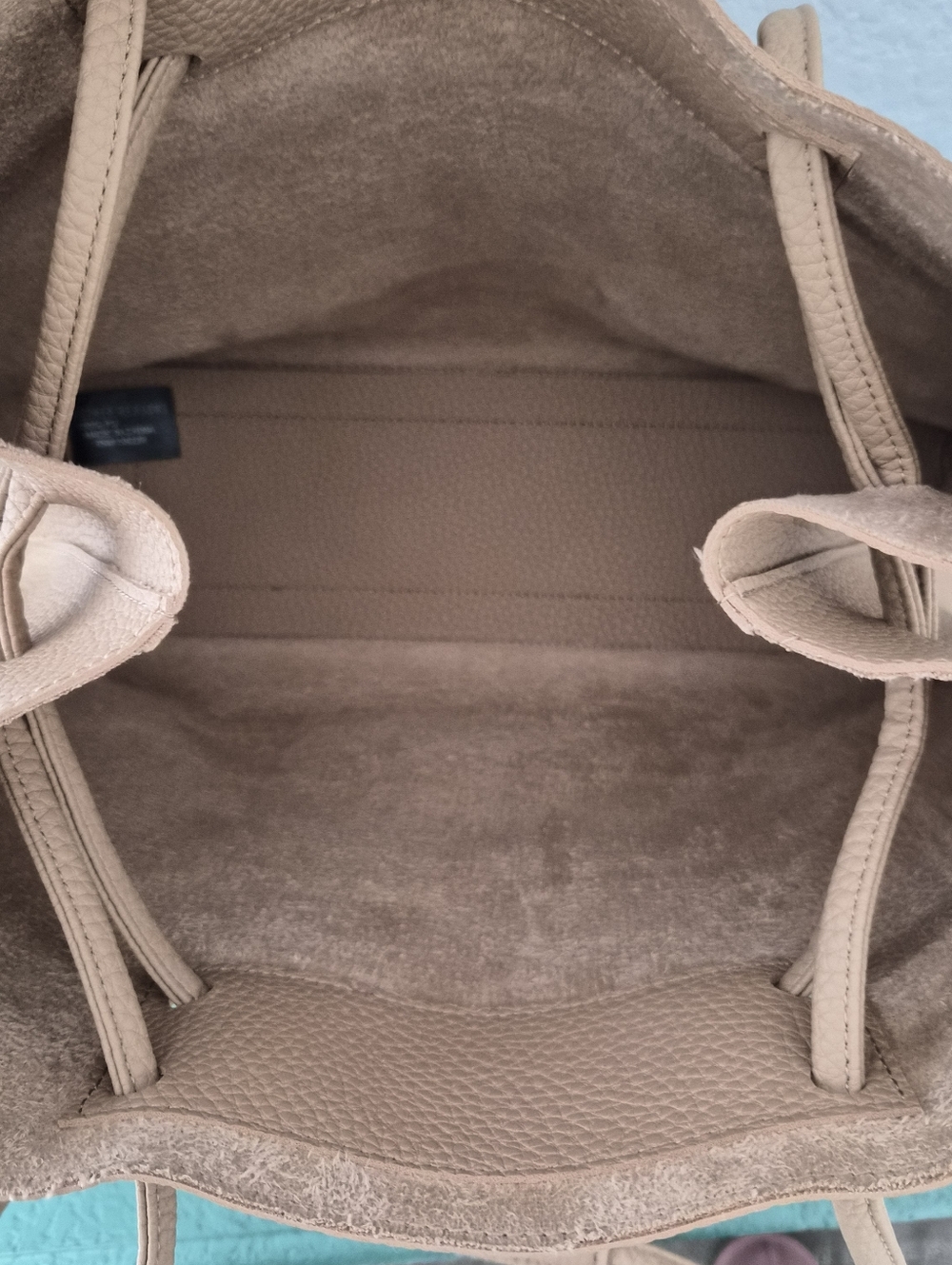 Tan Pebbled Vegan Leather Slouchy Bucket Bag - Picture 12 of 14